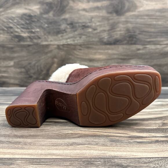 Born Hope 8M Shearling-Lined Open Back Heeled Distressed Leather Clogs Dark Red - Picture 10 of 12